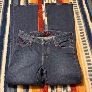 Chloe Dark Blue Boot Cut Jeans with Red Embroidery